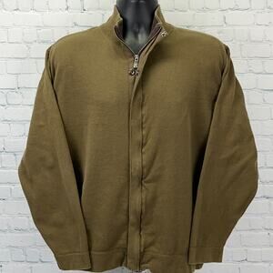 Nat Nast Full Zip Sweater Cotton Long Sleeve Mock Neck Olive Green Mens L Large